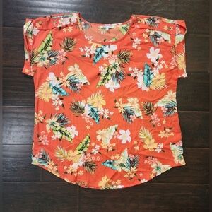 Speed Limit Womens Orange Floral Cap Sleeve Blouse 1X